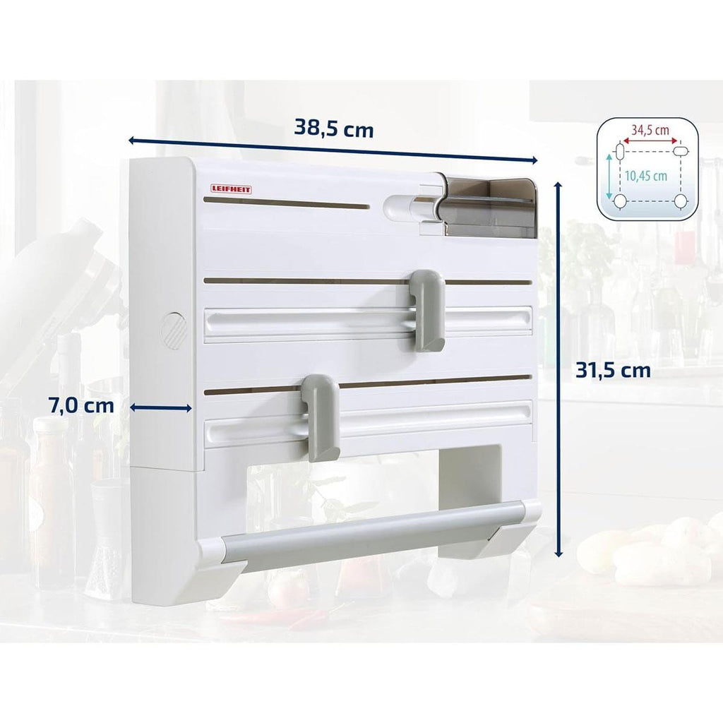 Leifheit Parat Plus Kitchen Roll Holder Wall Mounted For Film Foil & Paper With Cutters - White