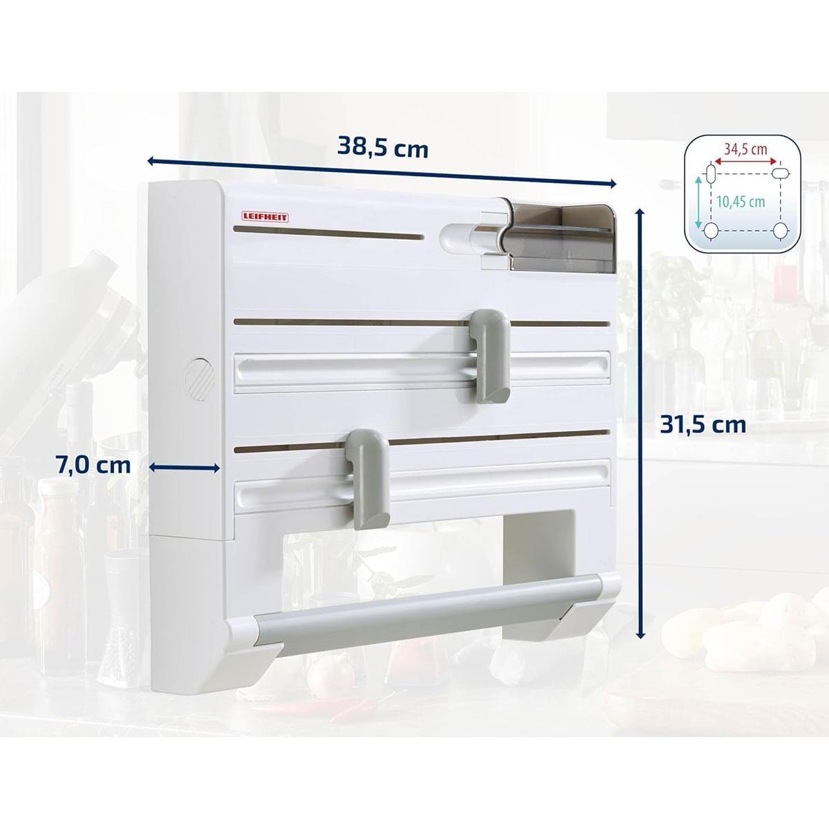 Leifheit Parat Plus Kitchen Roll Holder Wall Mounted For Film Foil & Paper With Cutters - White