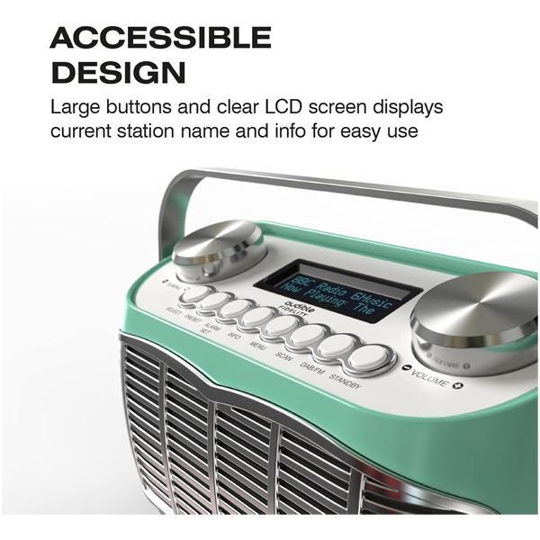Audible Fidelity Detroit DAB/DAB Plus Retro Radio With Alarm Clock LCD Display - Green