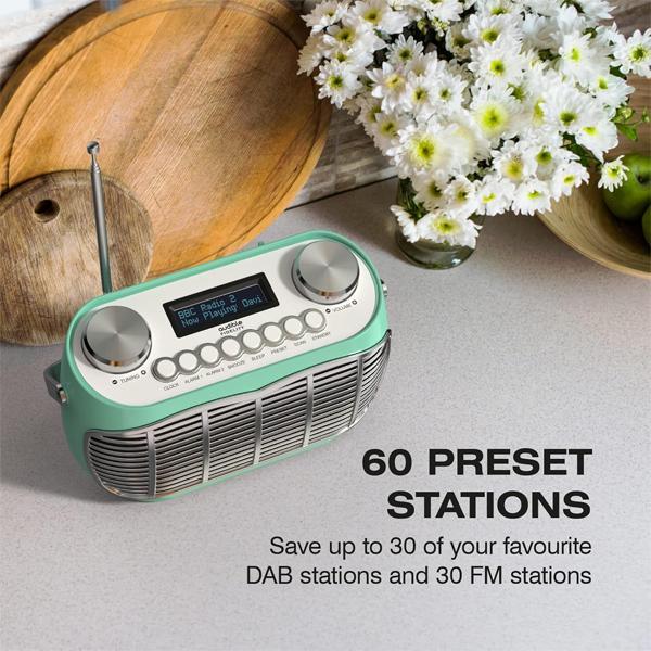 Audible Fidelity Detroit DAB/DAB Plus Retro Radio With Alarm Clock LCD Display - Green