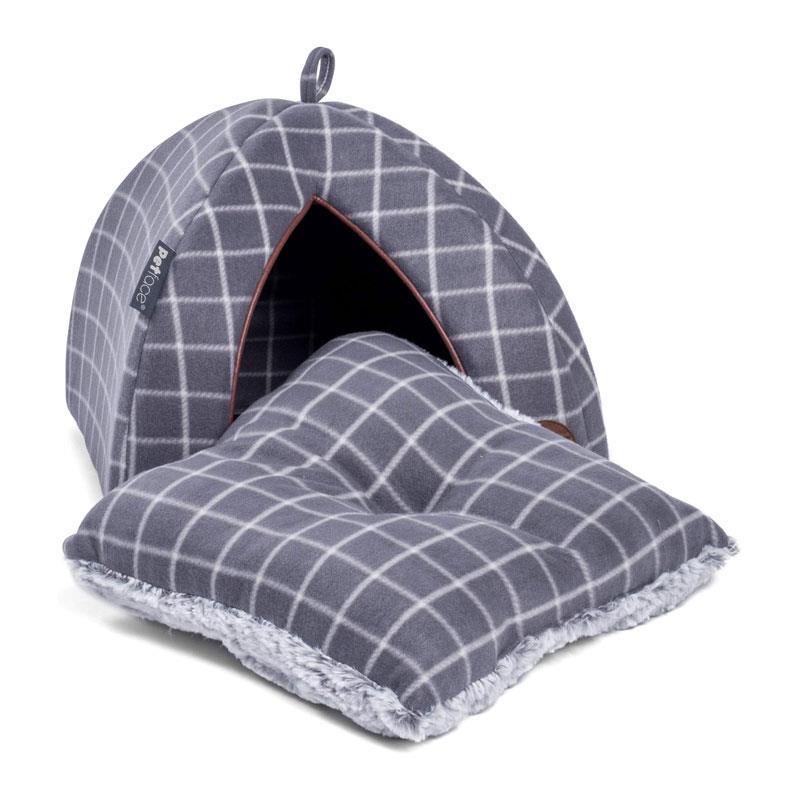 Petface Window Pane Check Soft And Cosy Igloo Cat Bed Grey