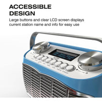 Audible Fidelity Detroit DAB/DAB Plus Retro Radio Alarm Clock Blue LCD Display FM Digital Radio