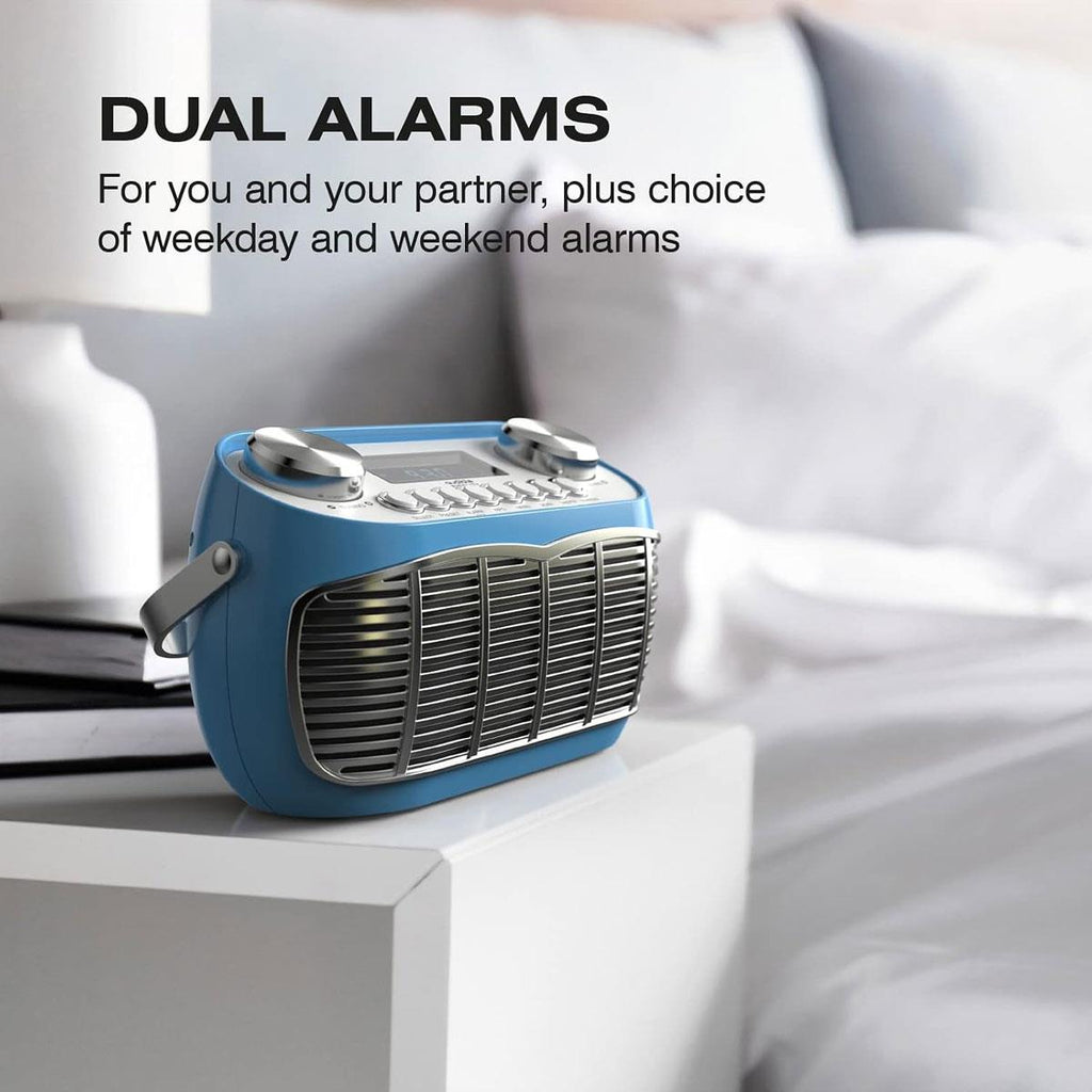 Audible Fidelity Detroit DAB/DAB Plus Retro Radio Alarm Clock Blue LCD Display FM Digital Radio
