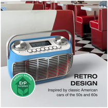 Audible Fidelity Detroit DAB/DAB Plus Retro Radio Alarm Clock Blue LCD Display FM Digital Radio