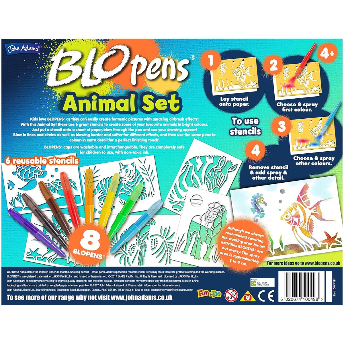 John Adams Blopens Animals Activity Set Create Fantastic Airbrush Pictures - Multicolour