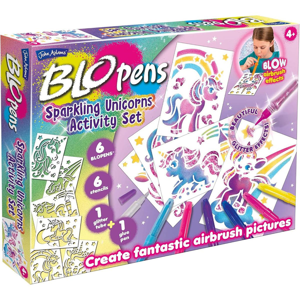 John Adams Blopens Sparkling Unicorn Activity Set Create Fantastic Airbrush Pictures - Multicolour