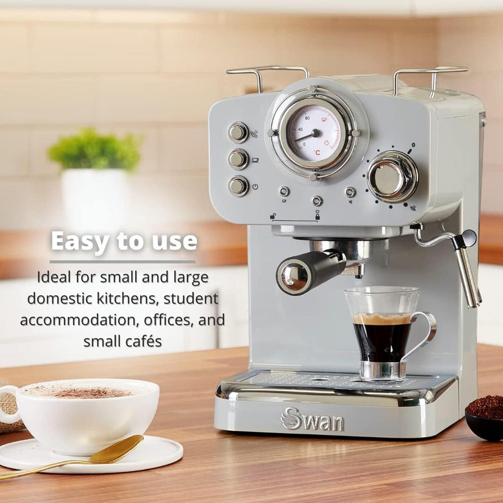 Swan Retro Pump Espresso Coffee Machine 1100 W 1.2 Litre - Grey