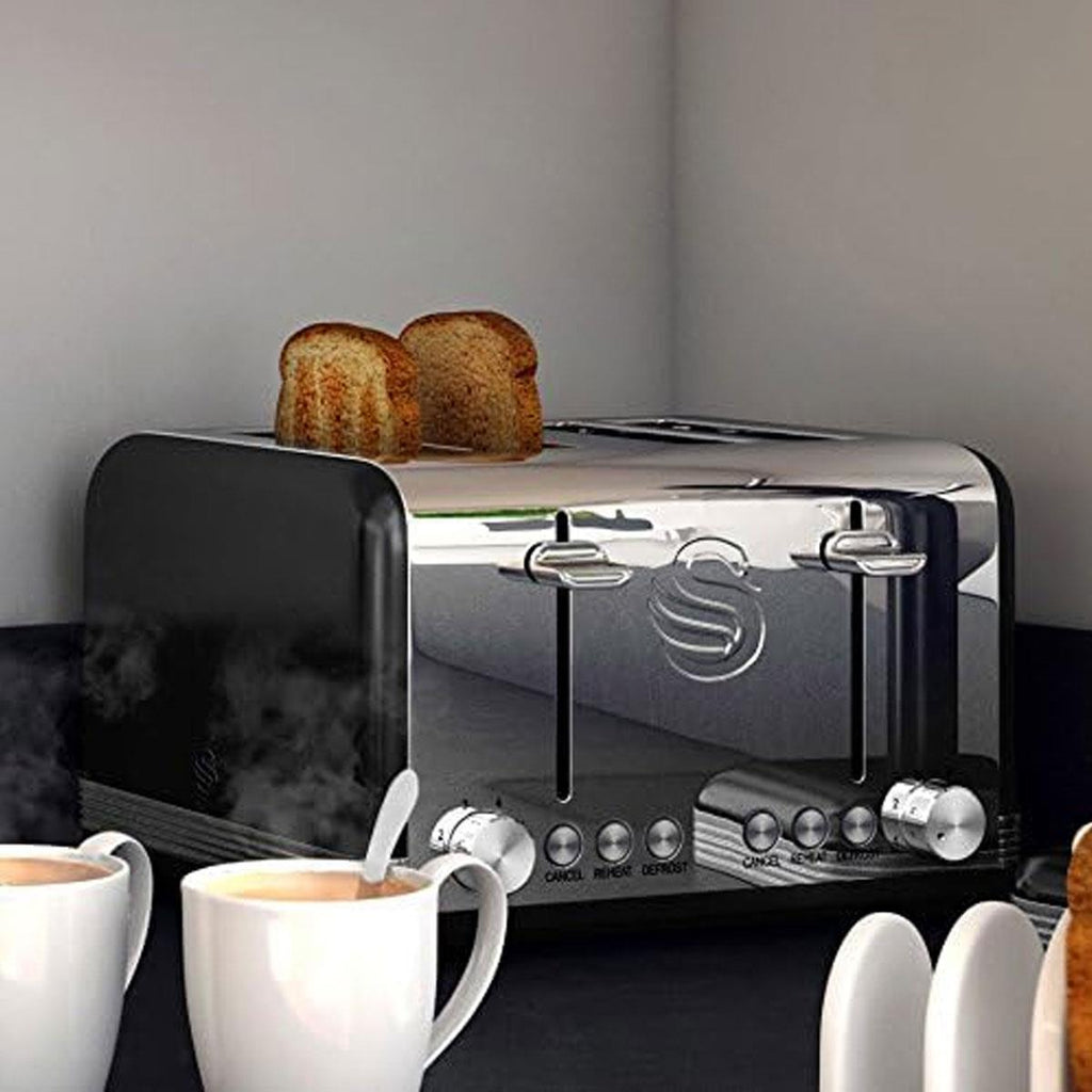 Swan Retro 4 Slice Toaster With Defrost Cancel And Reheat Functions 1600 W - Black