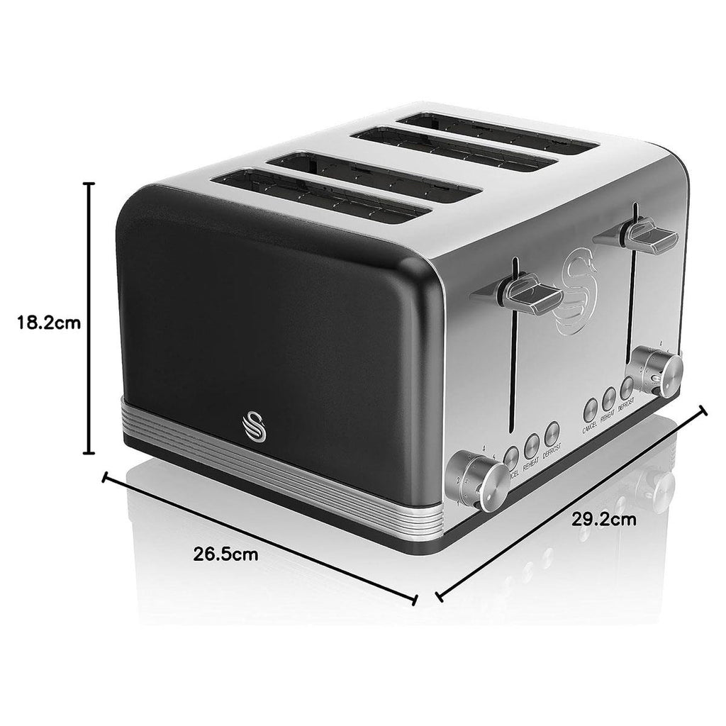 Swan Retro 4 Slice Toaster With Defrost Cancel And Reheat Functions 1600 W - Black