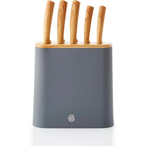 Swan Nordic 5 Piece Knife Block Soft Touch Wooden Effect With Bamboo Top - Slate Grey