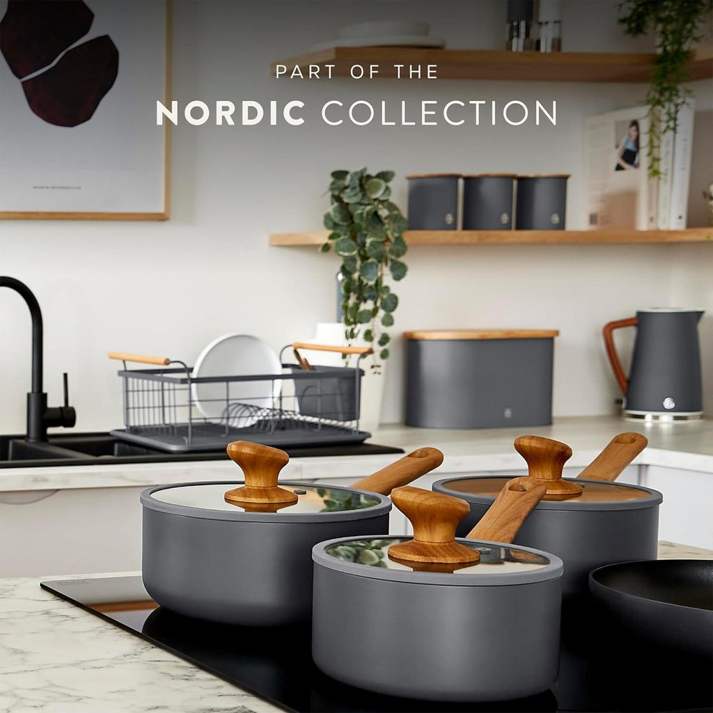 Swan Nordic 5 Piece Knife Block Soft Touch Wooden Effect With Bamboo Top - Slate Grey
