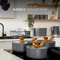 Swan Nordic 5 Piece Knife Block Soft Touch Wooden Effect With Bamboo Top - Slate Grey