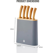 Swan Nordic 5 Piece Knife Block Soft Touch Wooden Effect With Bamboo Top - Slate Grey
