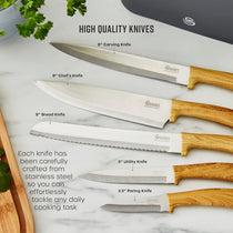 Swan Nordic 5 Piece Knife Block Soft Touch Wooden Effect With Bamboo Top - Slate Grey