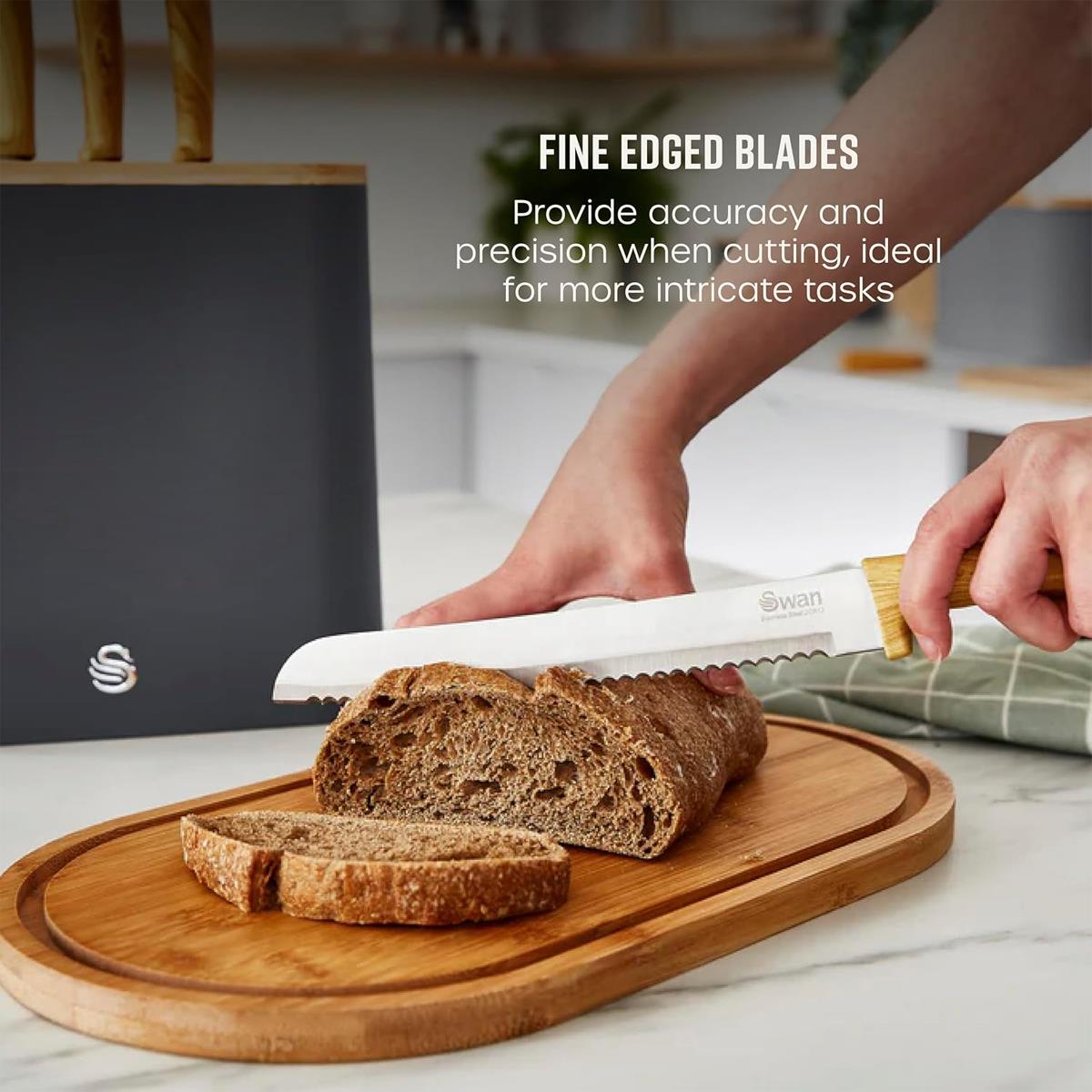 Swan Nordic 5 Piece Knife Block Soft Touch Wooden Effect With Bamboo Top - Slate Grey