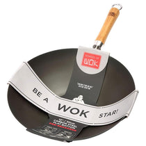 School of Wok 12 Inch/30cm Pre Seasoned Carbon Steel Flat Bottom Wok With Bamboo Handle - Black