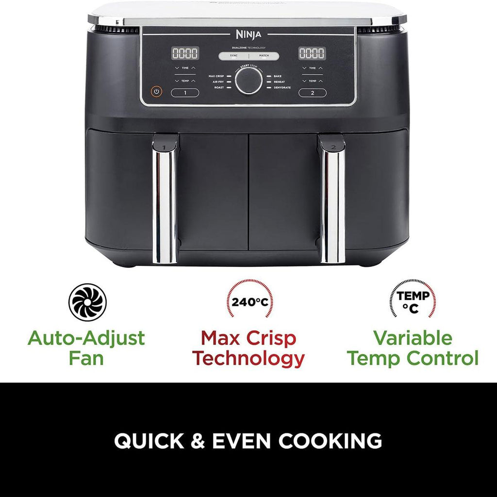 Ninja Foodi MAX Dual Zone Air Fryer Max Crisp Roast Bake Reheat And Dehydrate 2470W 9.5 Litres - Black