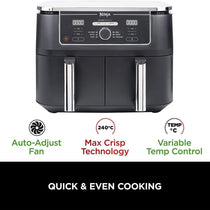Ninja Foodi MAX Dual Zone Air Fryer Max Crisp Roast Bake Reheat And Dehydrate 2470W 9.5 Litres - Black