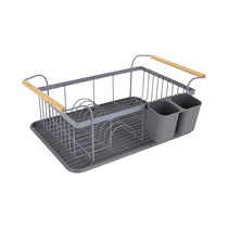 Tower Scandi Dish Rack With Wooden Handles For 9 Full Sized Plates - Grey