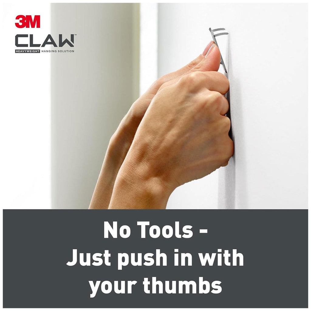 3M CLAW Drywall Plasterboard Picture Hanger Wall Hooks Heavy Duty Stainless Steel Mirror Frame Mounting System Steel Color 20kg Capacity 2 Pack