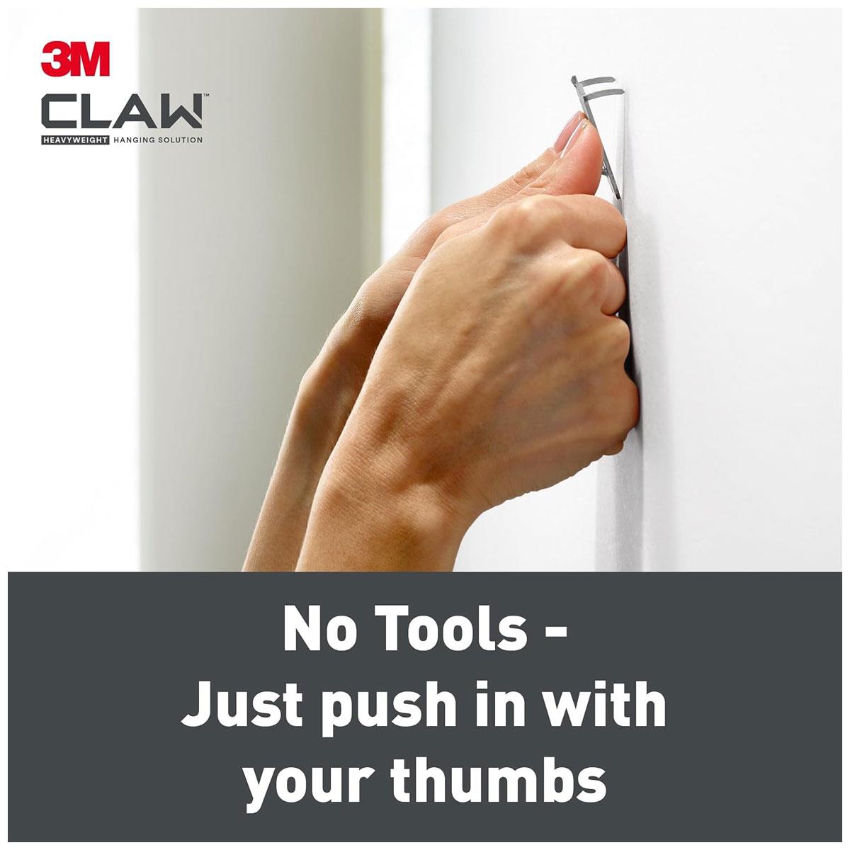 3M CLAW Drywall Plasterboard Picture Hanger Wall Hooks Heavy Duty Stainless Steel Mirror Frame Mounting System Steel Color 20kg Capacity 2 Pack