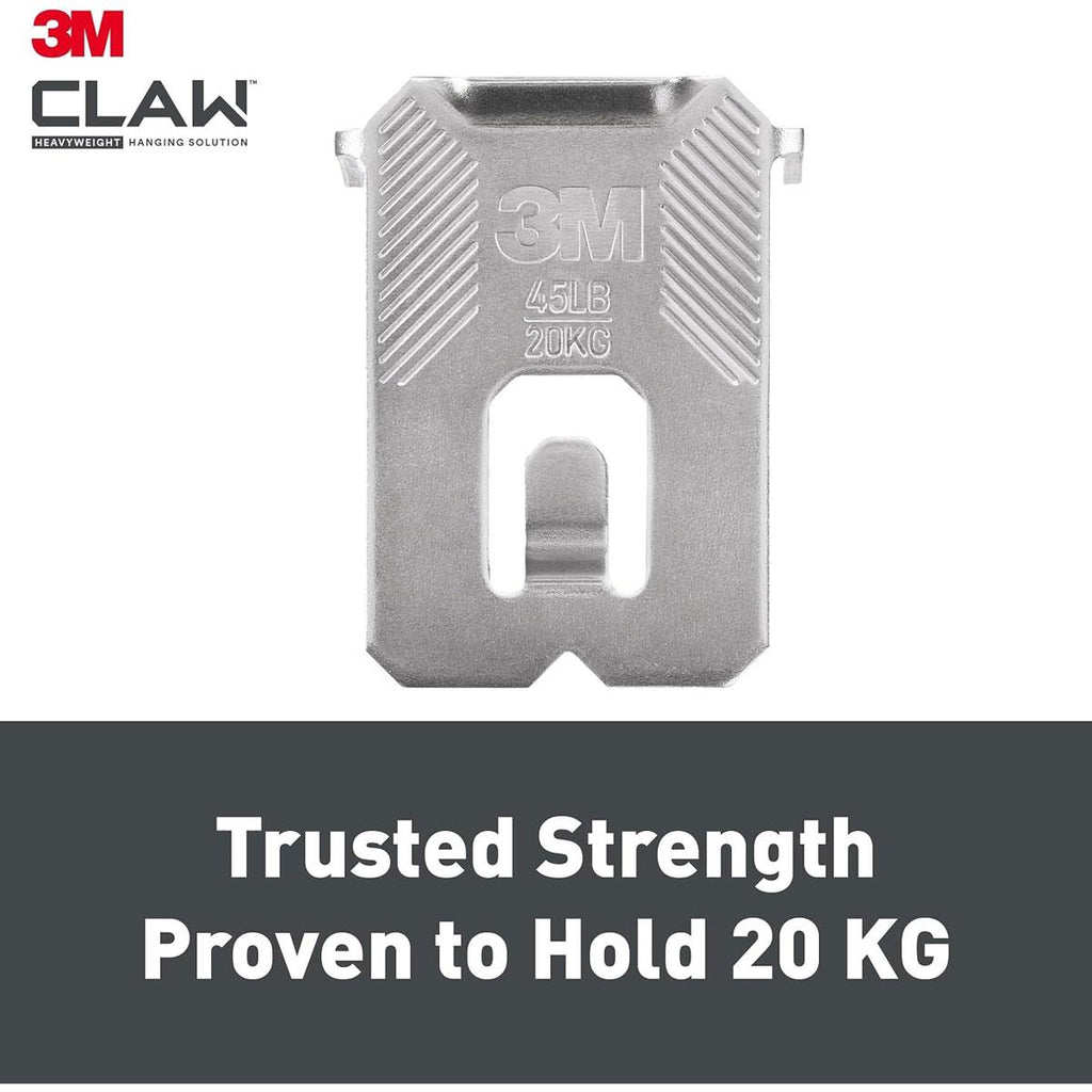 3M CLAW Drywall Plasterboard Picture Hanger Wall Hooks Heavy Duty Stainless Steel Mirror Frame Mounting System Steel Color 20kg Capacity 2 Pack
