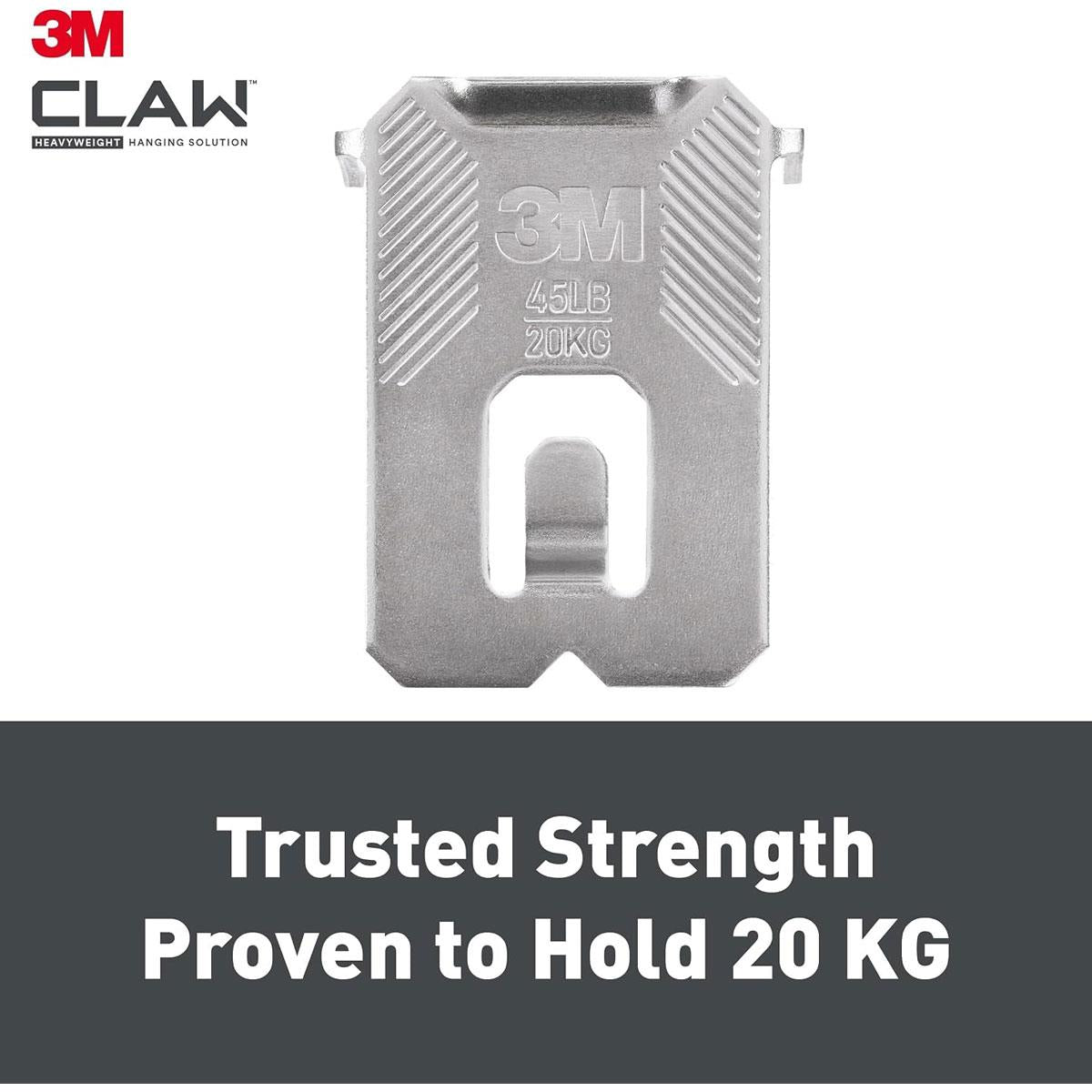 3M CLAW Drywall Plasterboard Picture Hanger Wall Hooks Heavy Duty Stainless Steel Mirror Frame Mounting System Steel Color 20kg Capacity 2 Pack