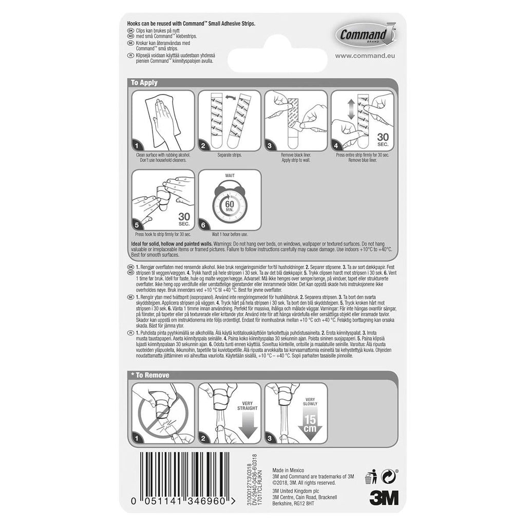 3M Command Round Cord Clips Small 4 Clips And 5 Small Strips Clear/Transparent