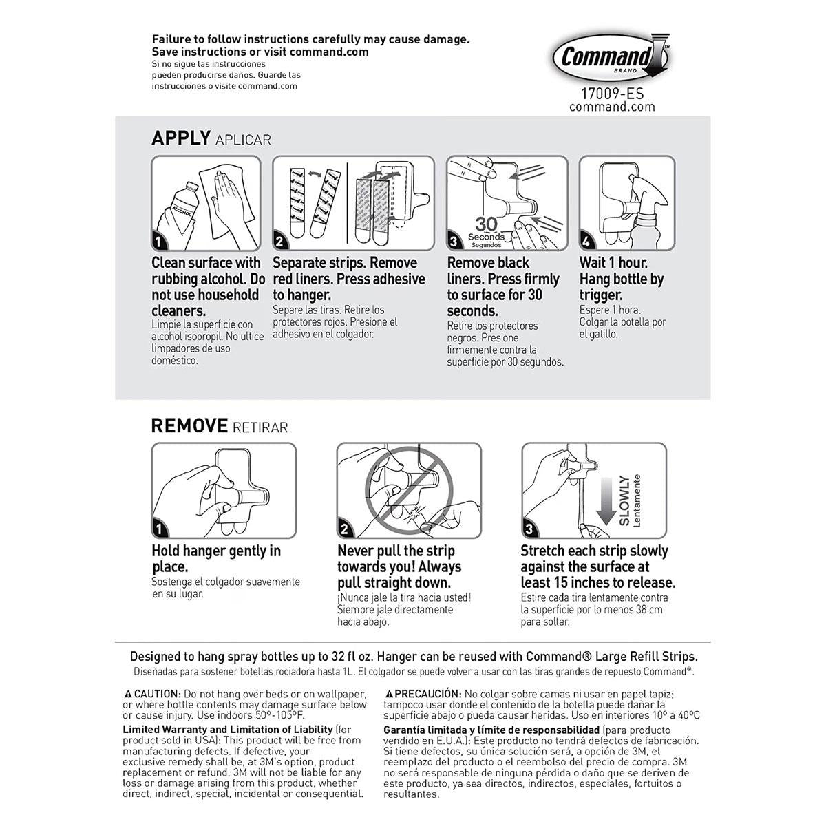 3M Command Spray Bottle Hanger Large 1 Hanger And 2 Large Strips 1 Kg Holding Power White