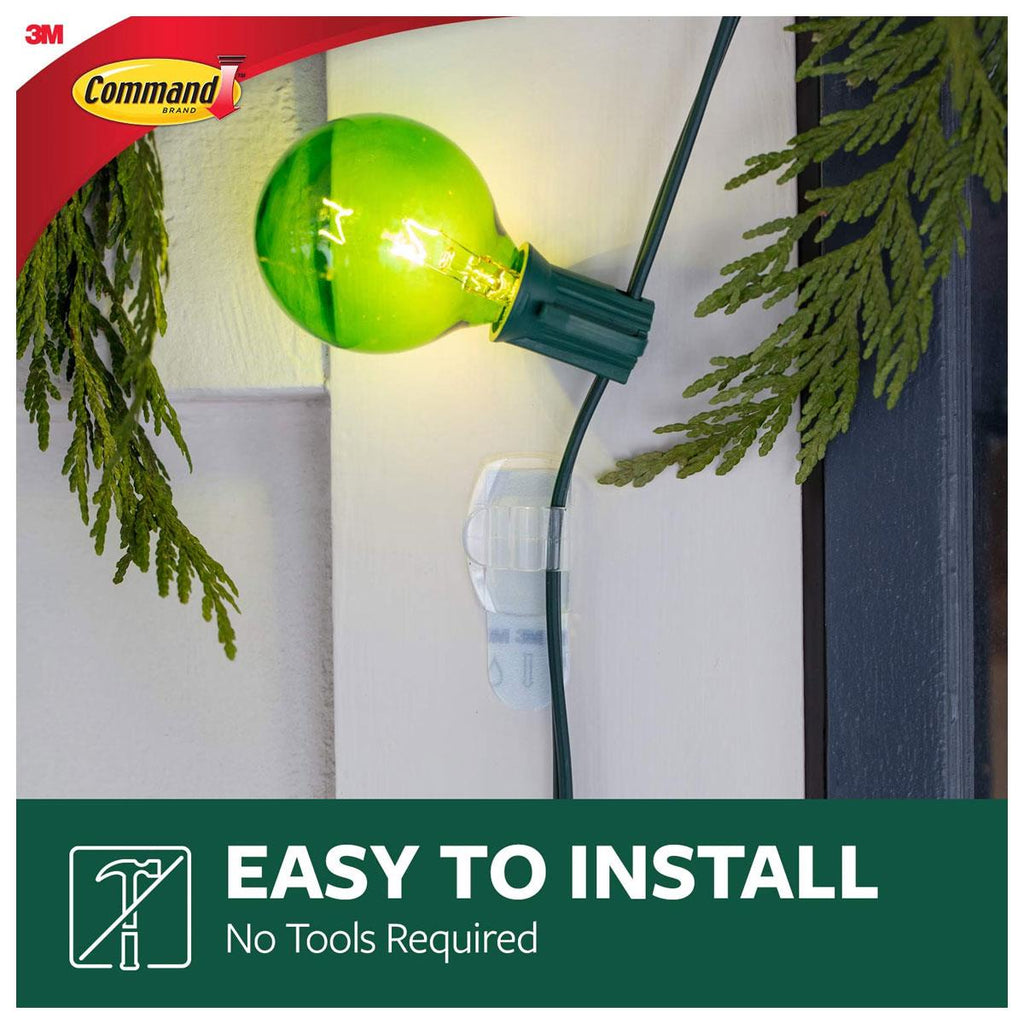 3M Command Outdoor Clips 16 Mini Hooks with 20 Strips Clear Transparent Damage-Free Hanging Fairy Lights