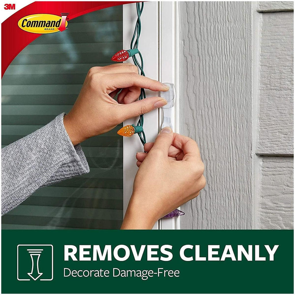 3M Command Outdoor Clips 16 Mini Hooks with 20 Strips Clear Transparent Damage-Free Hanging Fairy Lights