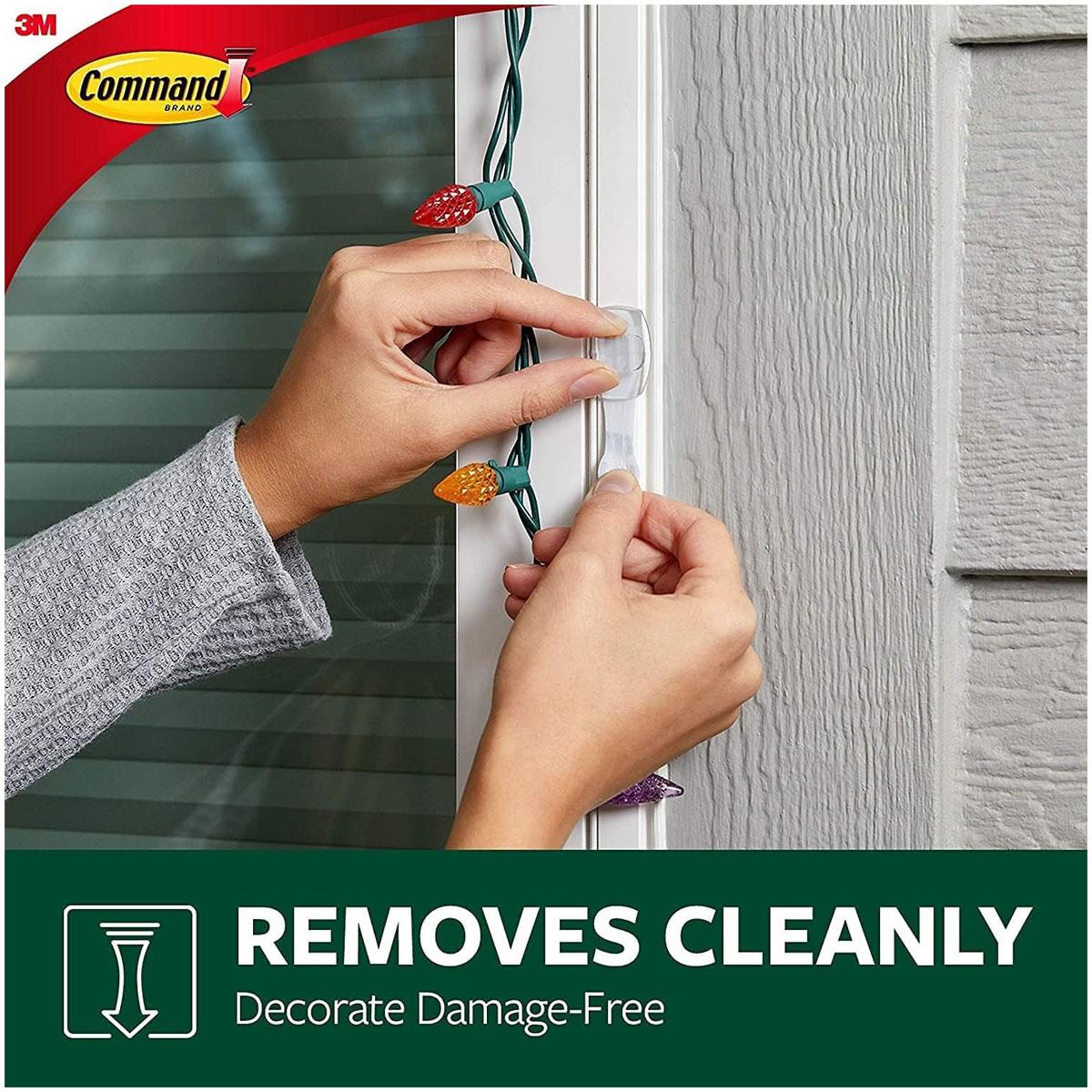 3M Command Outdoor Clips 16 Mini Hooks with 20 Strips Clear Transparent Damage-Free Hanging Fairy Lights