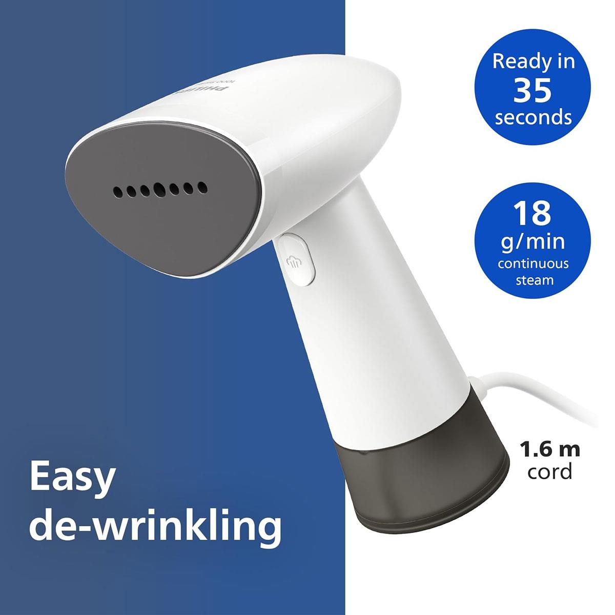 Philips 1000 Series Compact Handheld Garment Steamer 900W 85ml Detachable Water Tank - White