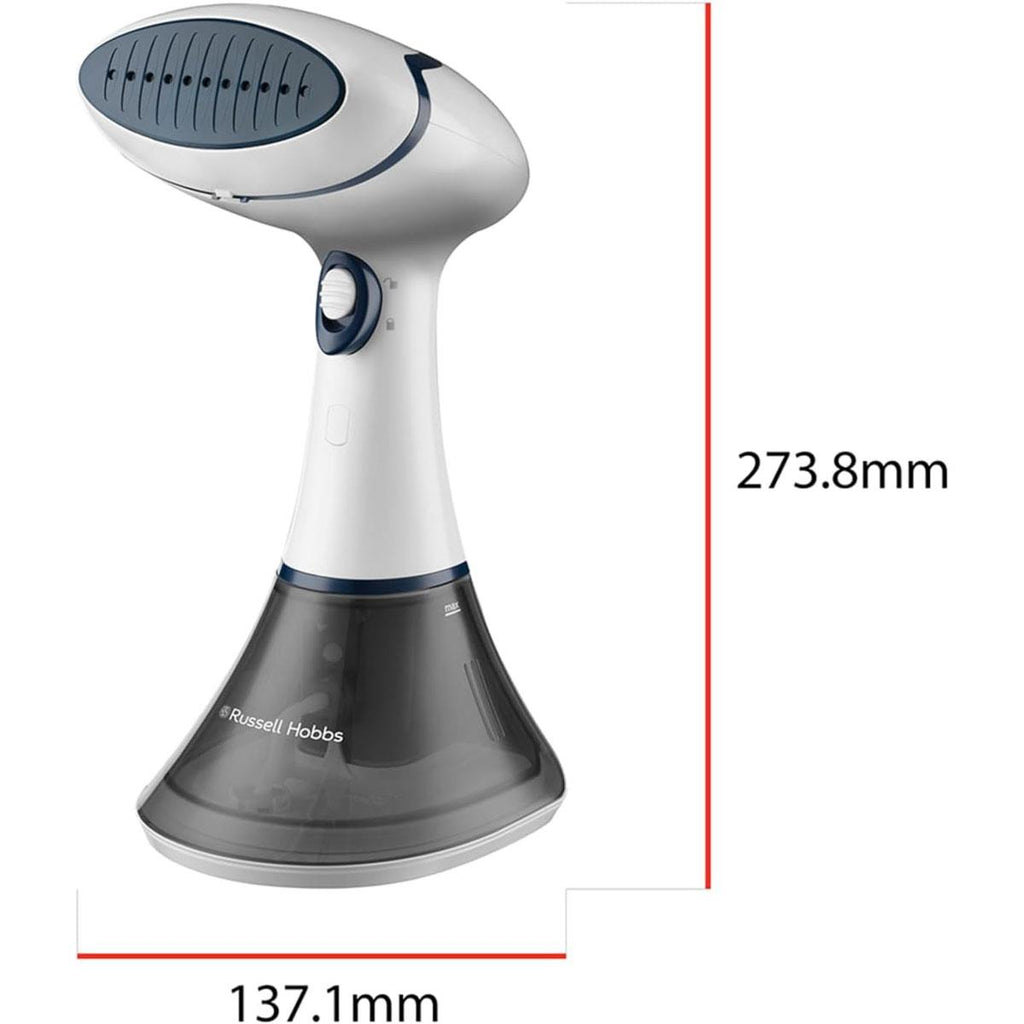 Russell Hobbs Steam Genie Essential 1600W Handheld Clothes Steamer 200ml Detachable Water Tank Fast 45s Heat-Up, 20g Steam Output White