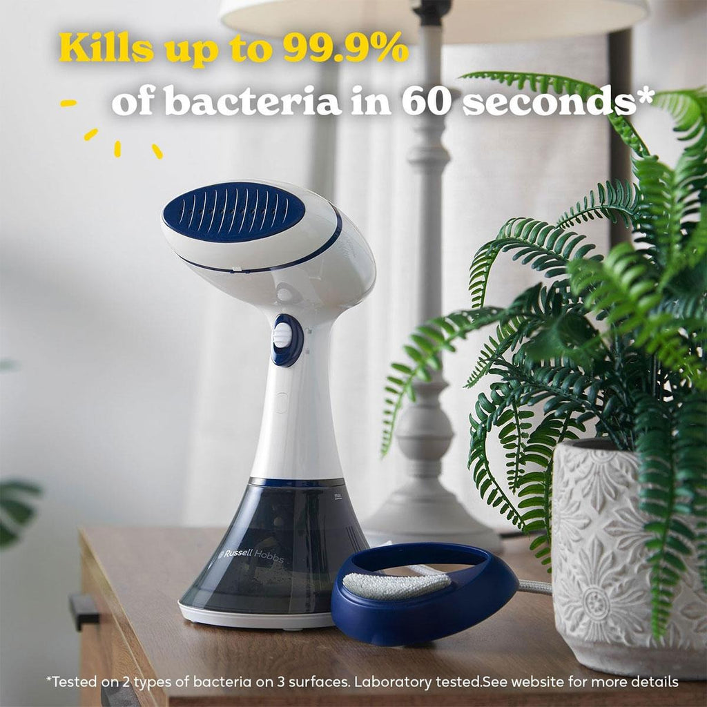 Russell Hobbs Steam Genie Essential 1600W Handheld Clothes Steamer 200ml Detachable Water Tank Fast 45s Heat-Up, 20g Steam Output White