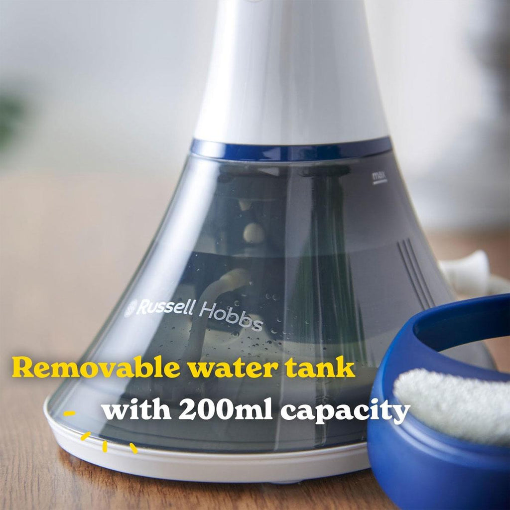 Russell Hobbs Steam Genie Essential 1600W Handheld Clothes Steamer 200ml Detachable Water Tank Fast 45s Heat-Up, 20g Steam Output White