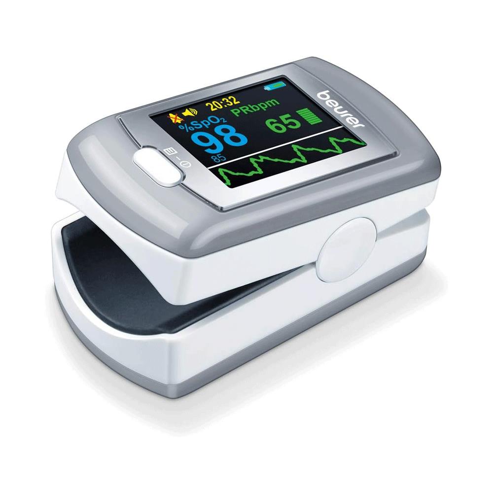 Beurer PO 80 Fingertip Pulse Oximeter XL Colour Display & 24hr Recording - White/Grey