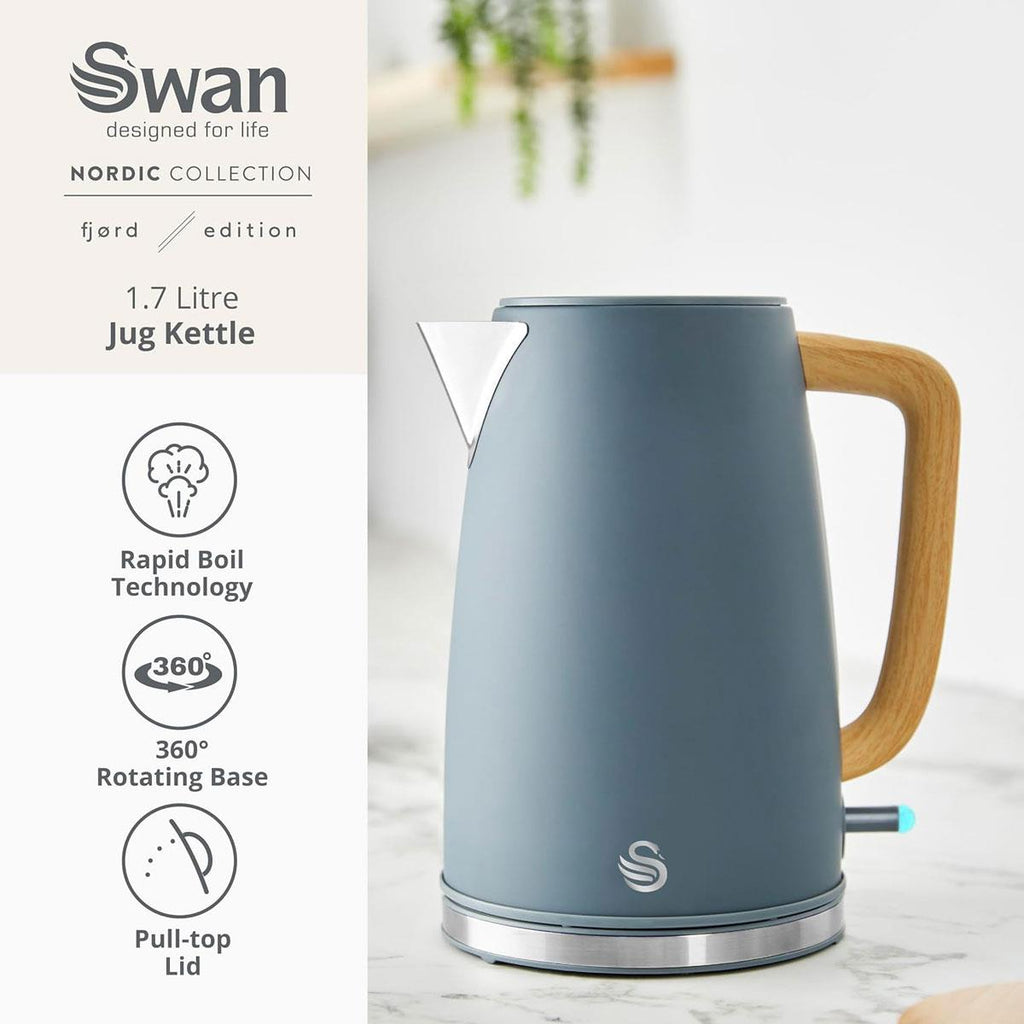Swan Fjord 1.7L Electric Jug Kettle with Fast Boil Technology & Wood Effect Handle Grey