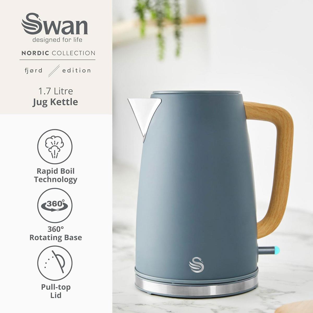 Swan Fjord 1.7L Electric Jug Kettle with Fast Boil Technology & Wood Effect Handle Grey