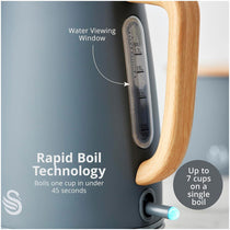 Swan Fjord 1.7L Electric Jug Kettle with Fast Boil Technology & Wood Effect Handle Grey