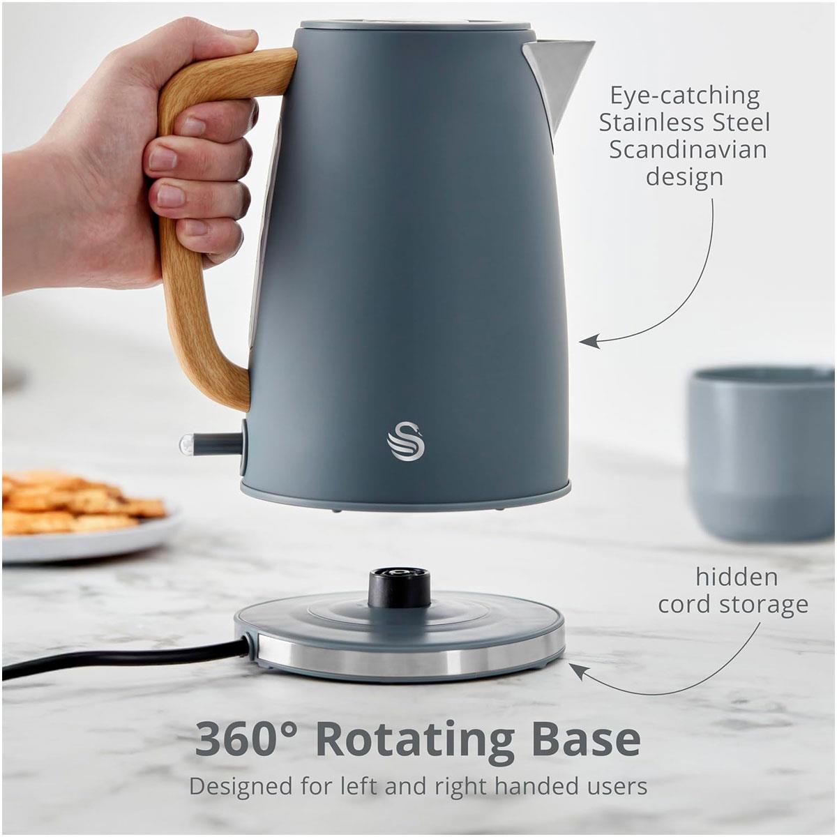 Swan Fjord 1.7L Electric Jug Kettle with Fast Boil Technology & Wood Effect Handle Grey