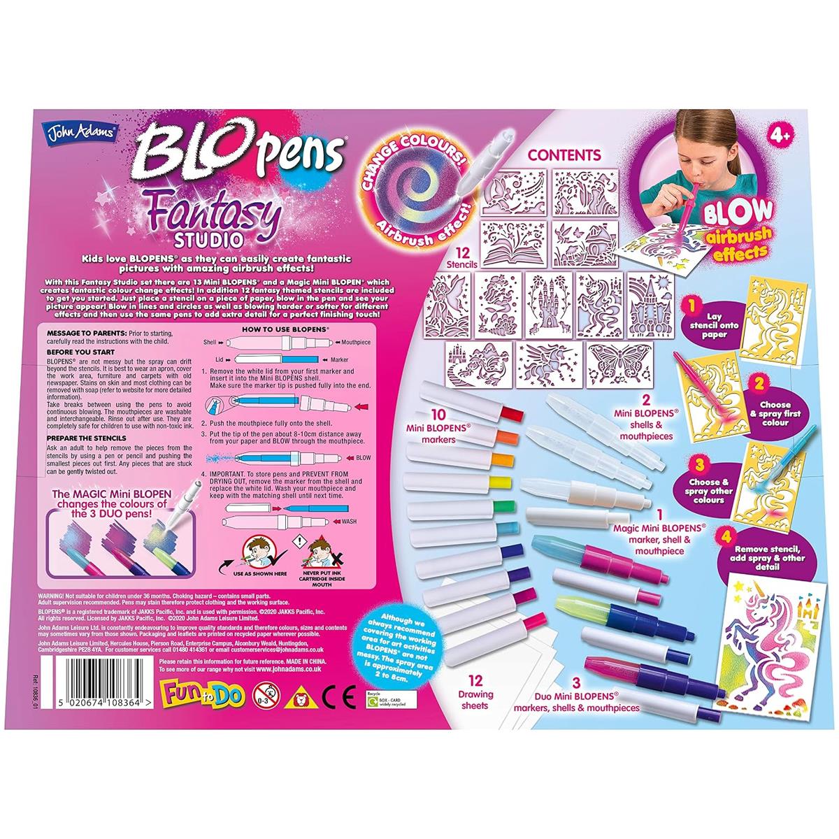 John Adams BLOpens Fantasy Studio Create Fantastic Airbrush Pictures Kids Creative Art Kit Fun Painting Set Multicolour