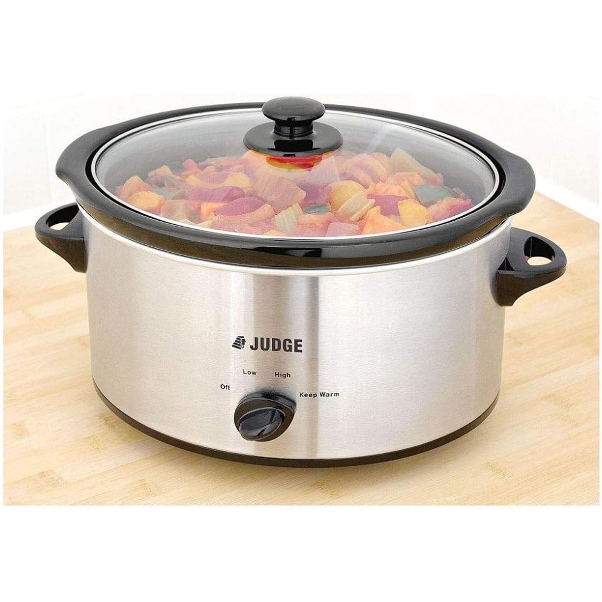 Judge Electricals Slow Cooker With Removable Ceramic Pot Stainless Steel 180W Large 3.5 Litre - Silver