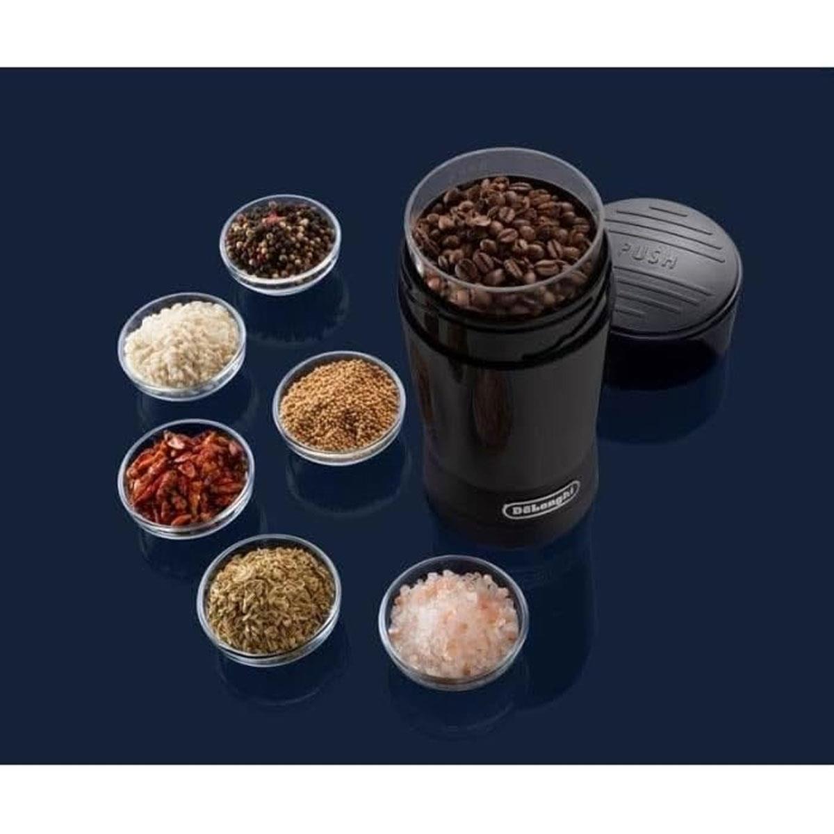 Delonghi Electric Coffee Grinder Stainless Steel Blade 90g Coffee Bean Capacity 170W - Black