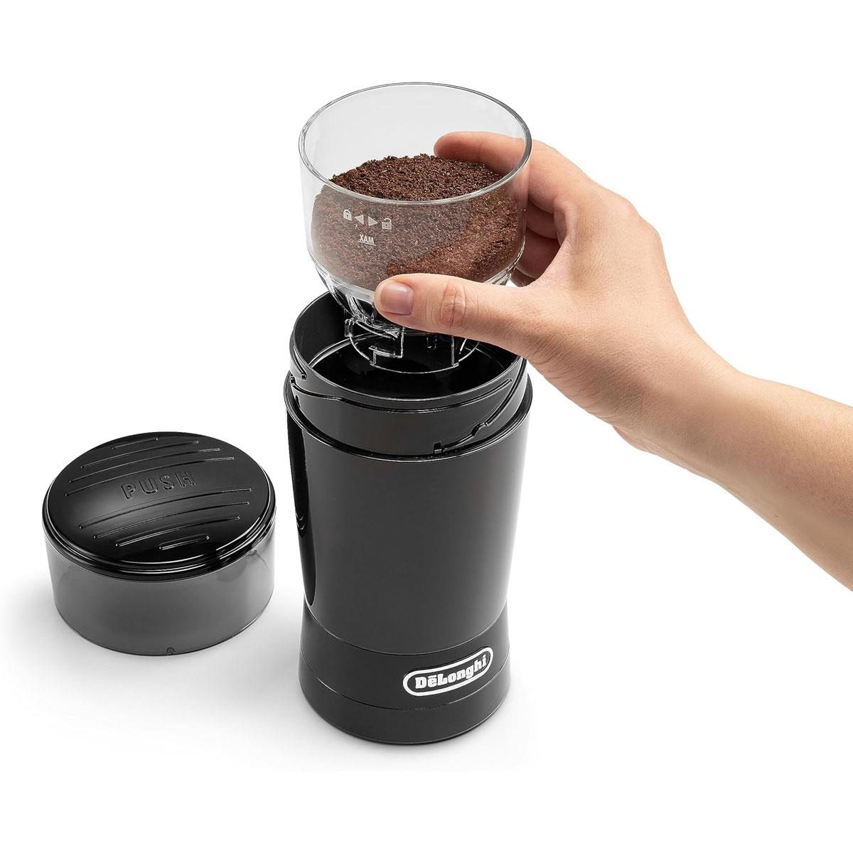 Delonghi Electric Coffee Grinder Stainless Steel Blade 90g Coffee Bean Capacity 170W - Black