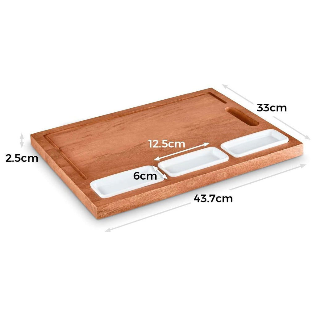 Tower Multi-Purpose Chopping Board With Ceramic Bowls Mango Wood - Natural Wood