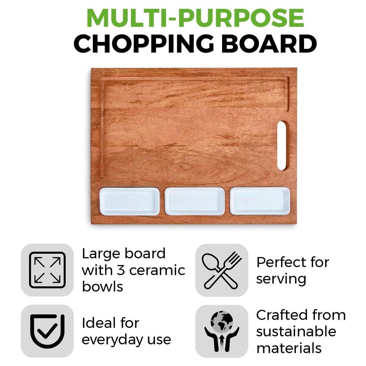 Tower Multi-Purpose Chopping Board With Ceramic Bowls Mango Wood - Natural Wood