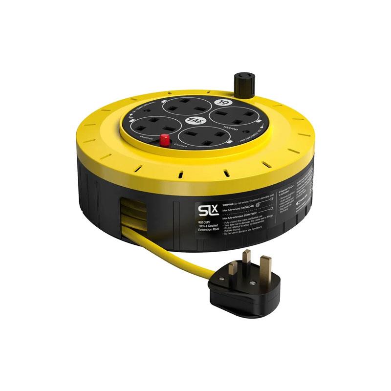 SLx 4 Socket Outdoor Extension Lead 10m 13A Fused UK Plug Heavy Duty Extension Cable Reel - Yellow/Black