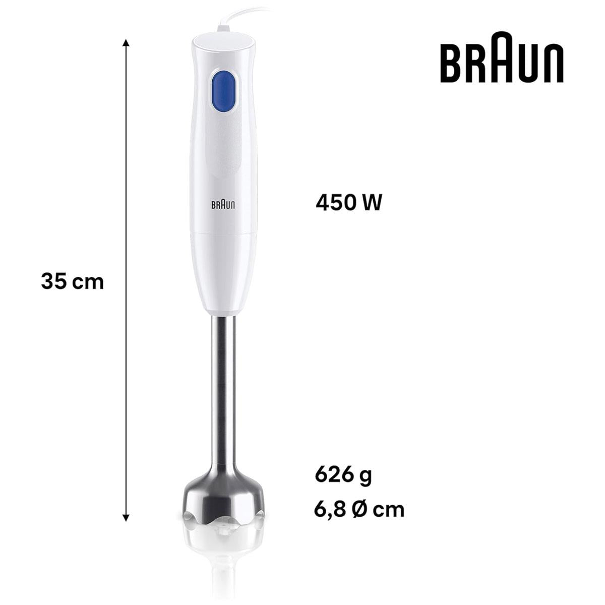 Braun MultiQuick 1 Hand Blender With 600ml Beaker EasyTwist Technology 1 Speed Setting 450W - White
