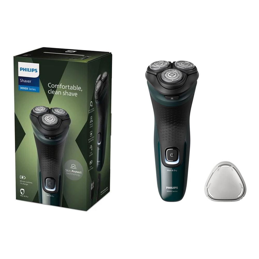 Philips 3000X Series Rechargeable Men's Wet & Dry Electric Shaver With 27 PowerCut Blades - Dark Forest Green